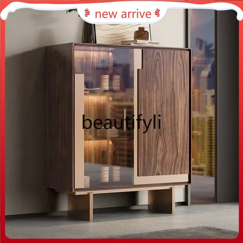 

D2520 Italian light luxury wine cabinet high-grade walnut dining side cabinet living room storage glass wine cabinet