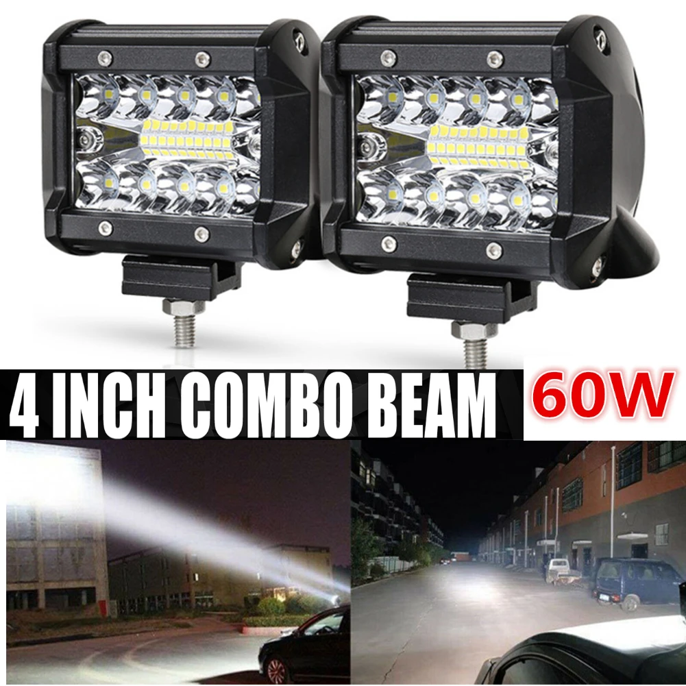 Feux de travail LED 4 pouces 60W, combo de projecteurs étanches IP67 pour camion, bateau, VTT, UTV, Jeep