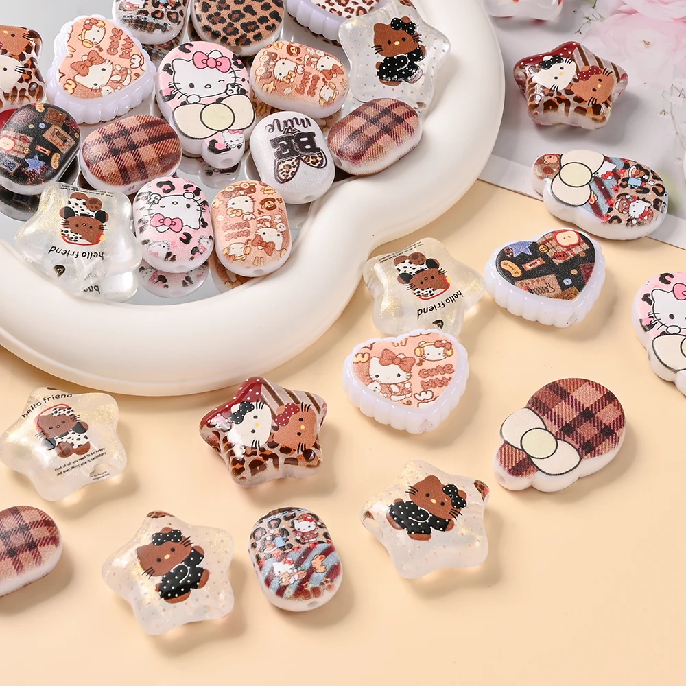 

40 шт. случайные смешанные акриловые бусины различных форм, тематические бусины Sanlio с принтом или цепочка для соски ручной работы, ювелирные изделия для шлифовки зубов