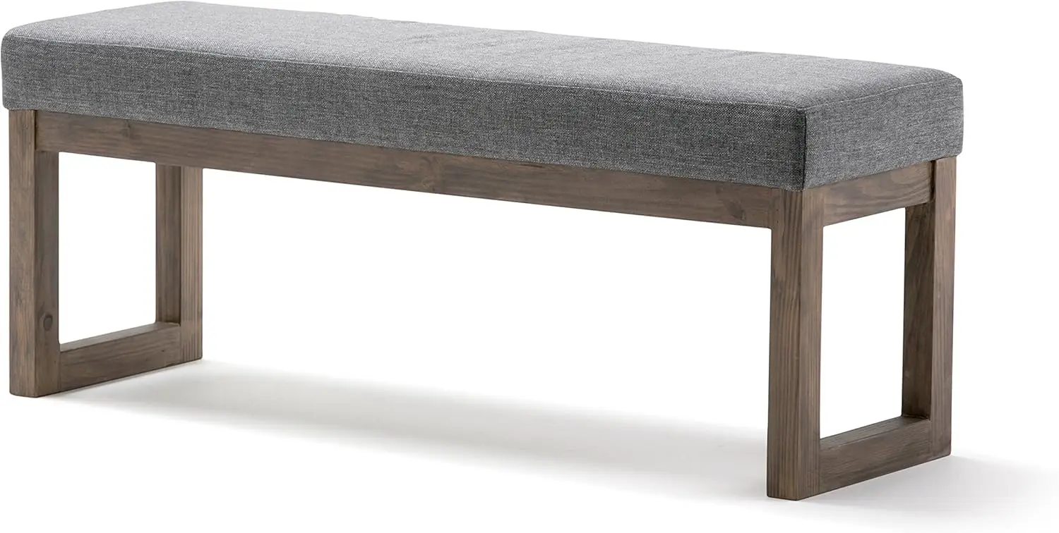 Milltown 45 Inch Wide Contemporary Rectangle Large Ottoman Bench in Grey Linen Look Fabric, For the Living Room and B