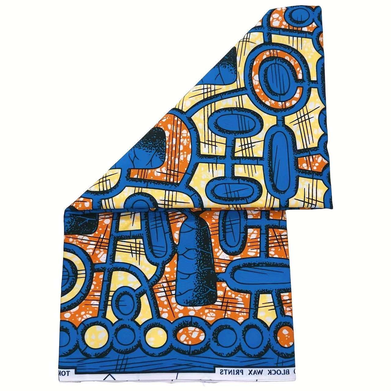 قماش شمع عرقي أفريقي بطول 6 ياردات بنمط أزرق وأصفر وبرتقالي، مناسب للحرف اليدوية، وDIY #4