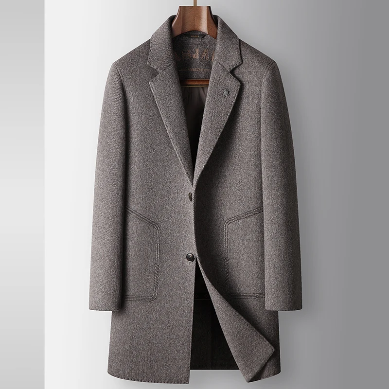 

2025 new arrival high quality wool trench coat men,90% white goose down liner Overcoat ML6868