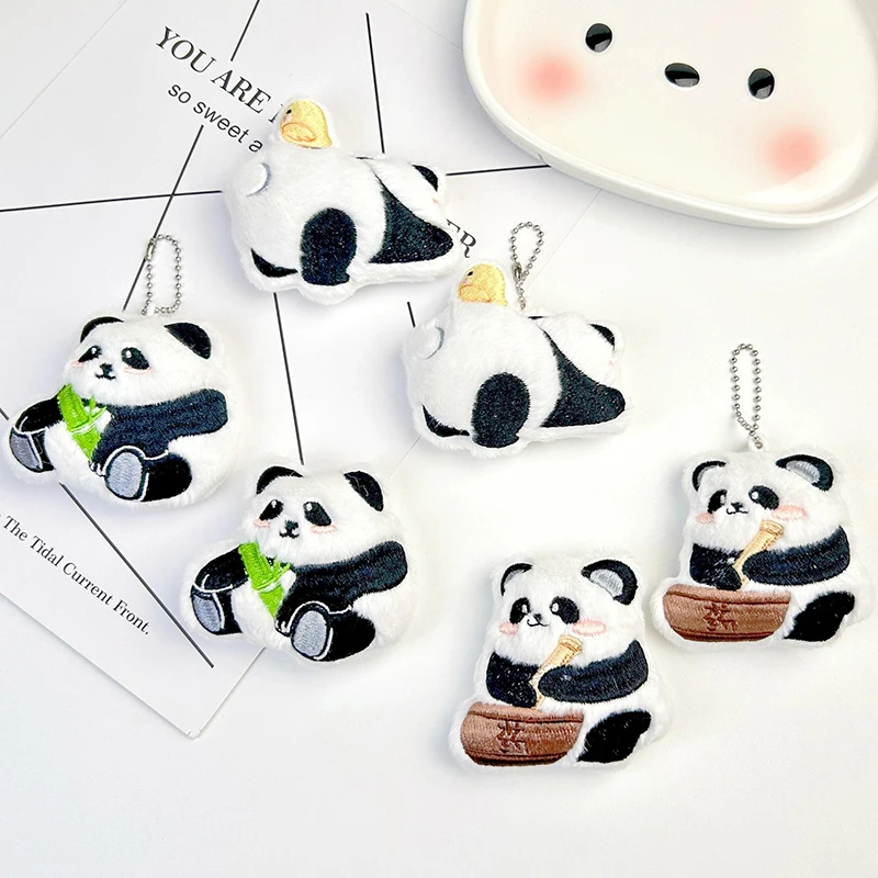 Cute Cartoon Bamboo Panda Plush Dolls Toys Squeak Keychain Pendant Fashion Backpack Hanging Decoration Accessories Gifts