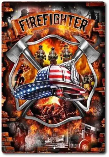 Fire and Rescue Firefighter Vintage Look Metal Sign Fire Dept Fireman Decor-Aluminum