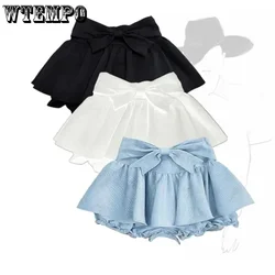 Cute Fluffy Cake Skirt Sky Blue Bow Women Mini Skirt Slim Sexy Hotsweet American Hottie Preppy Style Korean Fashion Summer