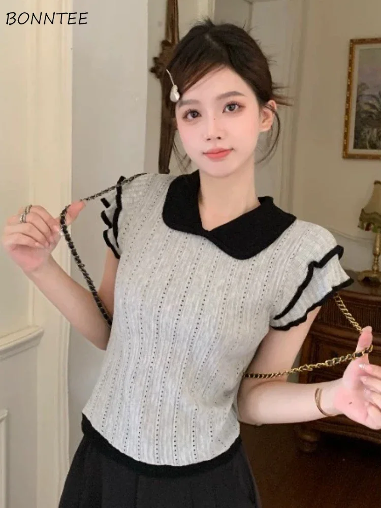 

Pullovers Women Solid Hollow Out Special Sweet French Style Charming Soft Students All-match Spring Designed Elegant Vintage Ins