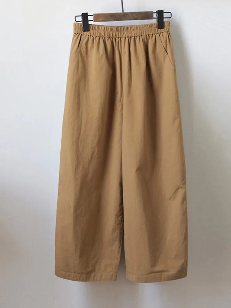 Women Casual Wide Leg Pants New Arrival 2023 Summer Vintage Style Solid Color Loose Comfortable Female Ankle-length Pants B2387