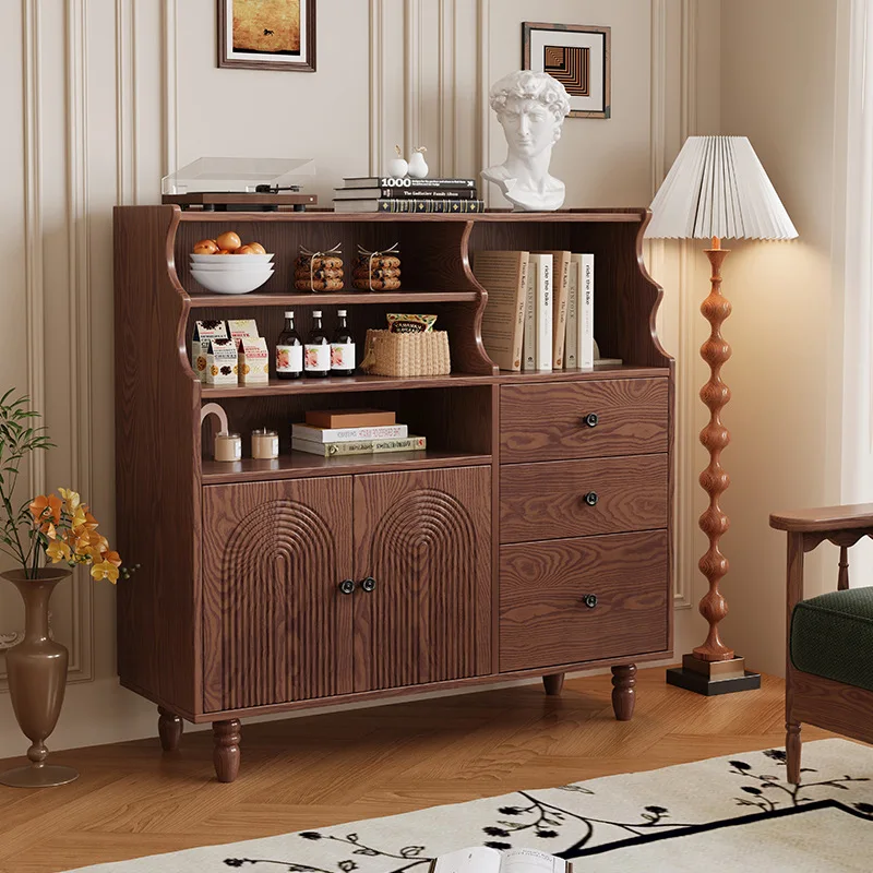 Medieval style all-solid wood sideboard, living room, entrance cabinet, pantry cabinet, household wall-integrated retro sideboar