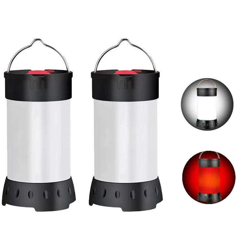 Portable white red camping light USB rechargeable mini camping tent light 5 modes with hook magnet built-in 18650 battery