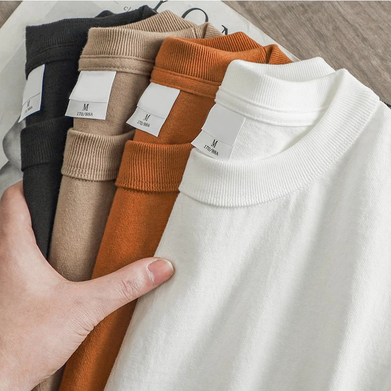 320G Heavyweight America Style Long Sleeve Cotton T-shirt Men Spring Fall Fashion Solid Color Simple Basic Tees O-neck Pullovers