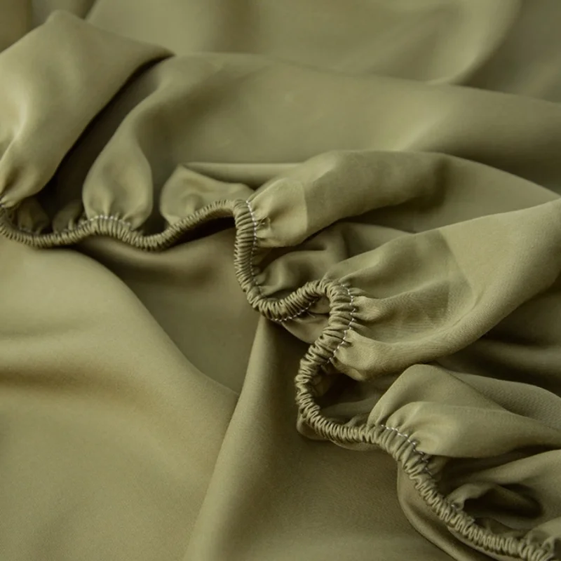 1pc 유칼립투스 리오셀 대나무 장착 시트, 올리브 그린 여름 시원한 느낌 매트리스 커버 120*200+30cm 전체 퀸 침대 사용