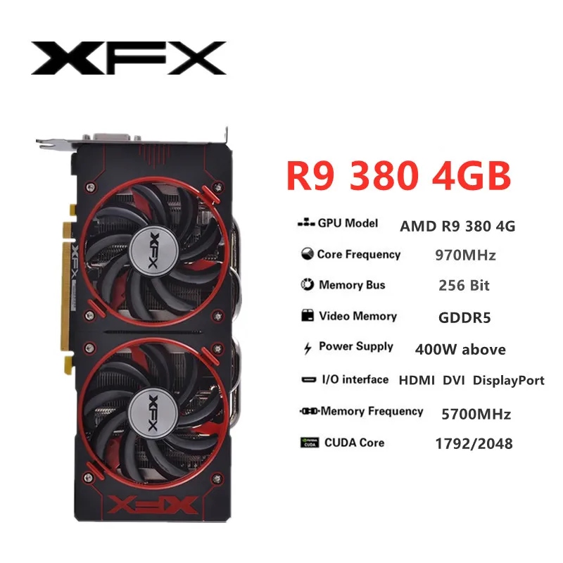 Original XFX Graphics Cards R9 380 380X 4GB  AMD GPU Radeon Video Cards Screen Board Desktop PC Computer Game Giming Map R9 390