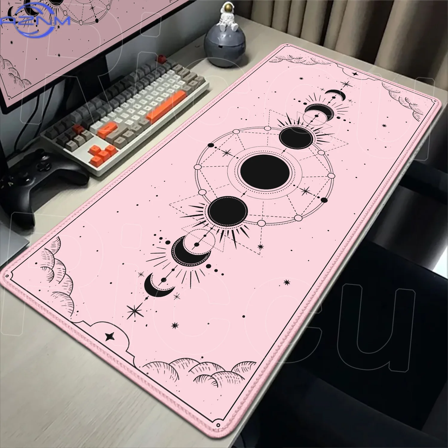White & Black Deskmat Gaming Tarot Astrology Aesthetic leather Mousepad  Cartoon Celestial Moon Phases Non-slip Mouse Pad