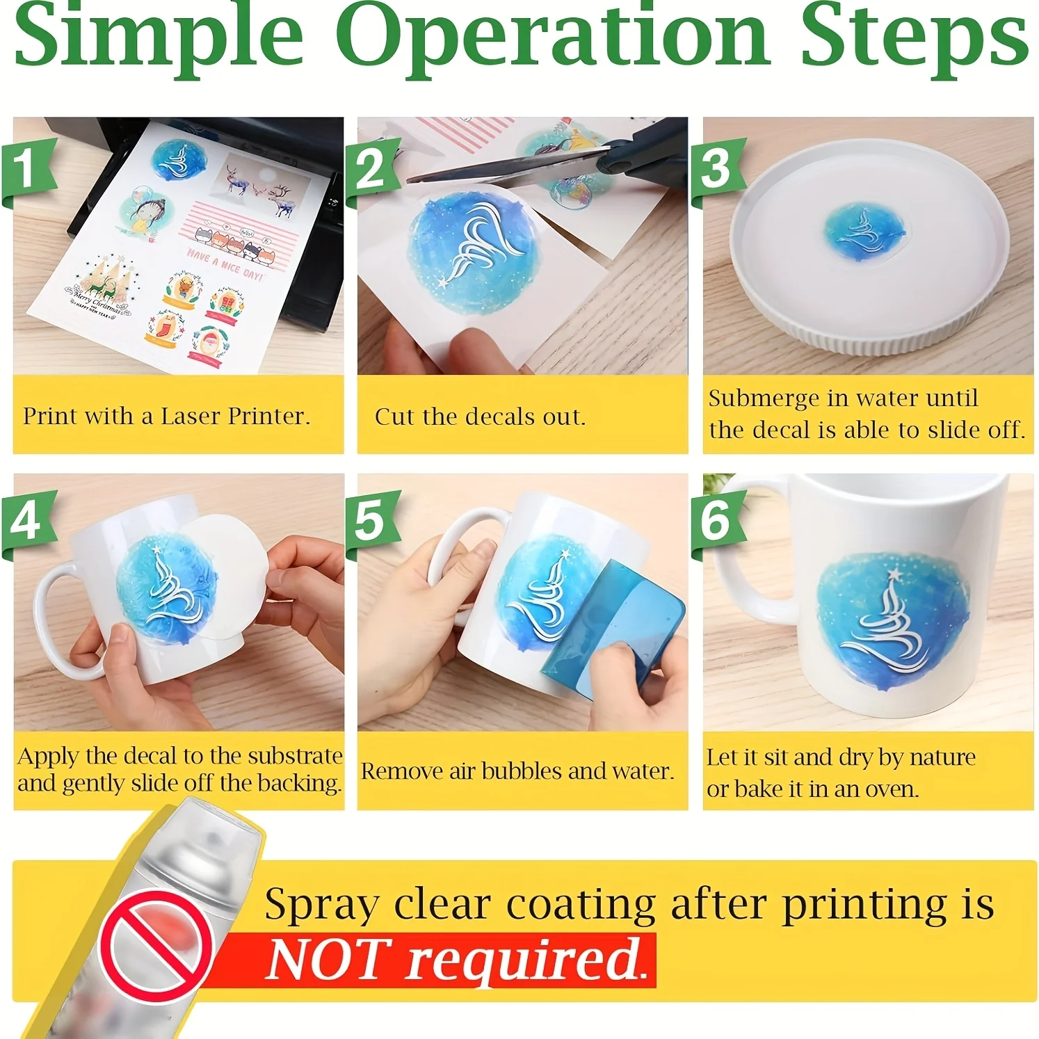 Papel decalque HUSPER Waterslide para impressora a laser - transparente - 5 folhas de papel de transferência de corrediça de água - 8,3 x 11,7 polegadas