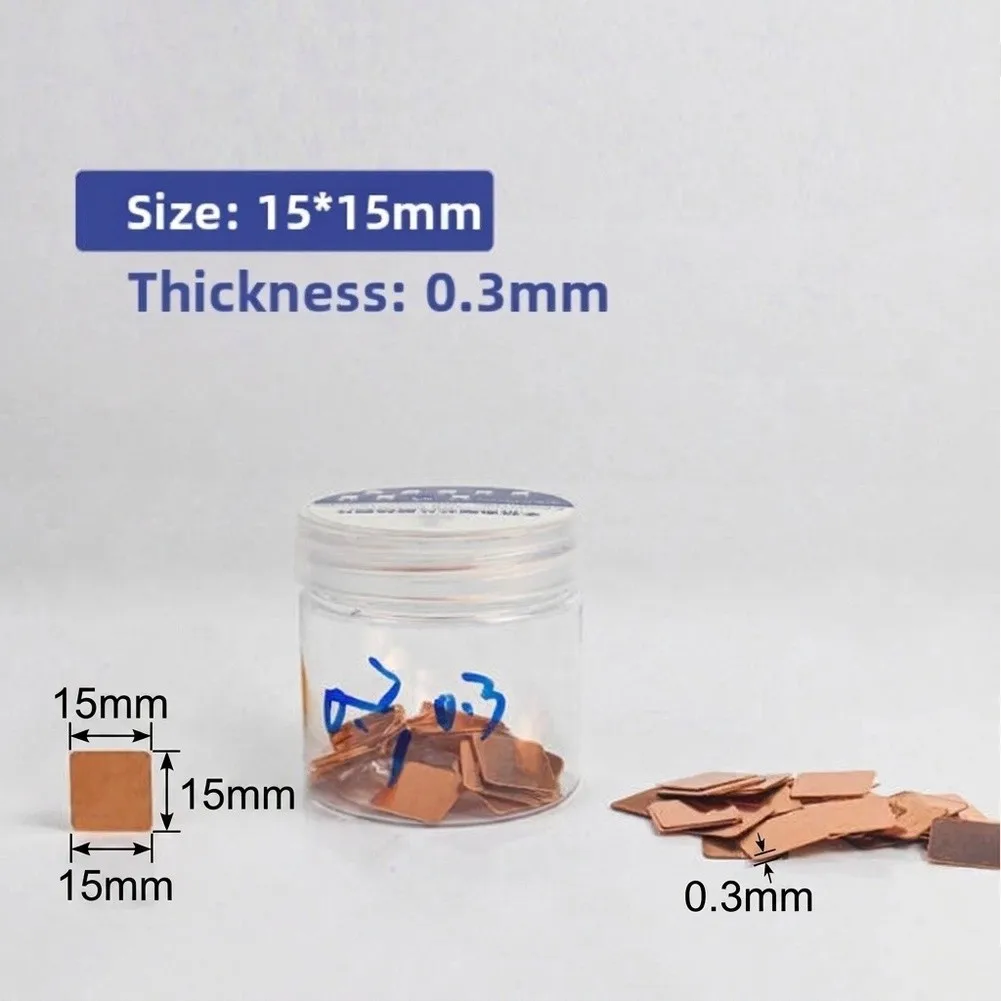 100PCS 15x15mm Copper Thermal Shim Pad 0.1-0.6mm Heatsink For Laptop Heat Sink Cooling Accessories