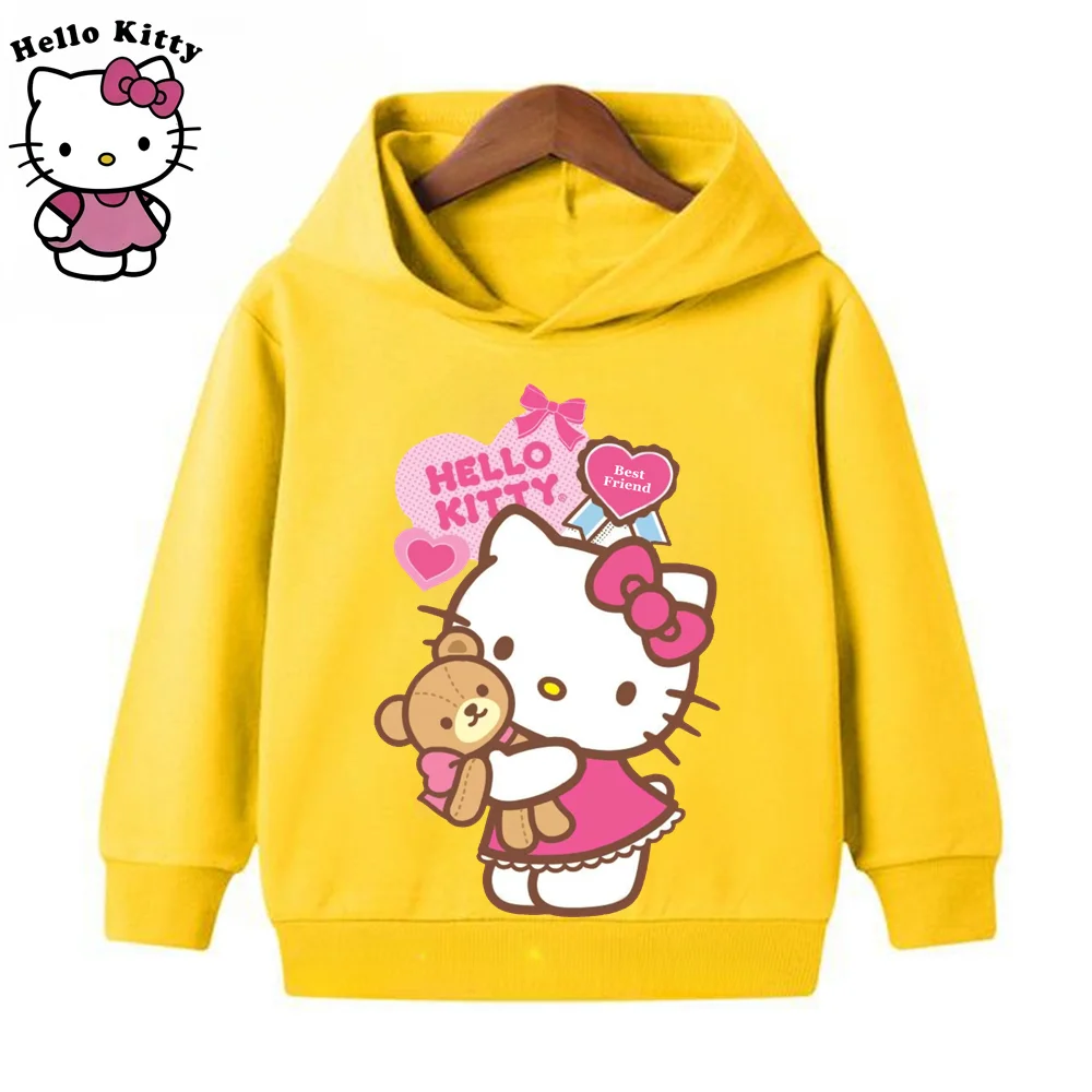 Kawaii Anime Hallo Kitty Kinder Hoodie Mode Kind Mädchen Jungen Kleidung Frühling Herbst Cartoon Nette Katze Gedruckt Casual Sweatshirt