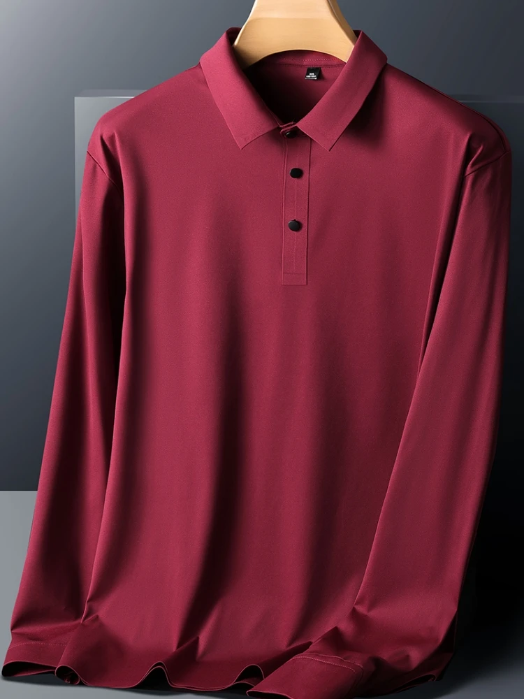 Plus Size 8xl 7xl 6xl Long Sleeve Polo Shirts Men Red Pink Blue Gray Tee Breathable Soft Quick Dry Nylon Polos Male Golf T Shirt