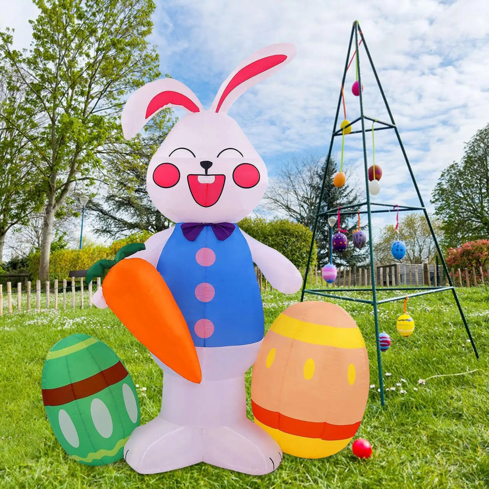 Easter Bunny Inflatable LED Lighted Outdoor Waterproof Rabbit Blow Up Decoration for Garden Lawn Patio Holiday Party