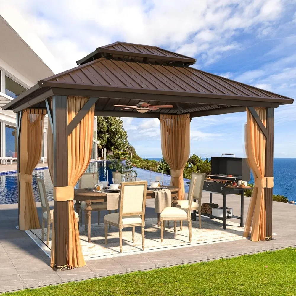 

10' x 12' Hardtop Gazebo, Galvanized Steel Double Roof with Anti-Rust Coating Aluminum Frame, Permanent Outdoor Metal Pavilion