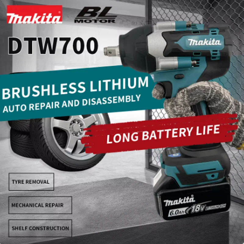 Makita DTW700 1800 N.M Torque Brushless Electric cordless Impact Wrench 1/2 In Lithium-Ion Battery For Makita 18V 2024