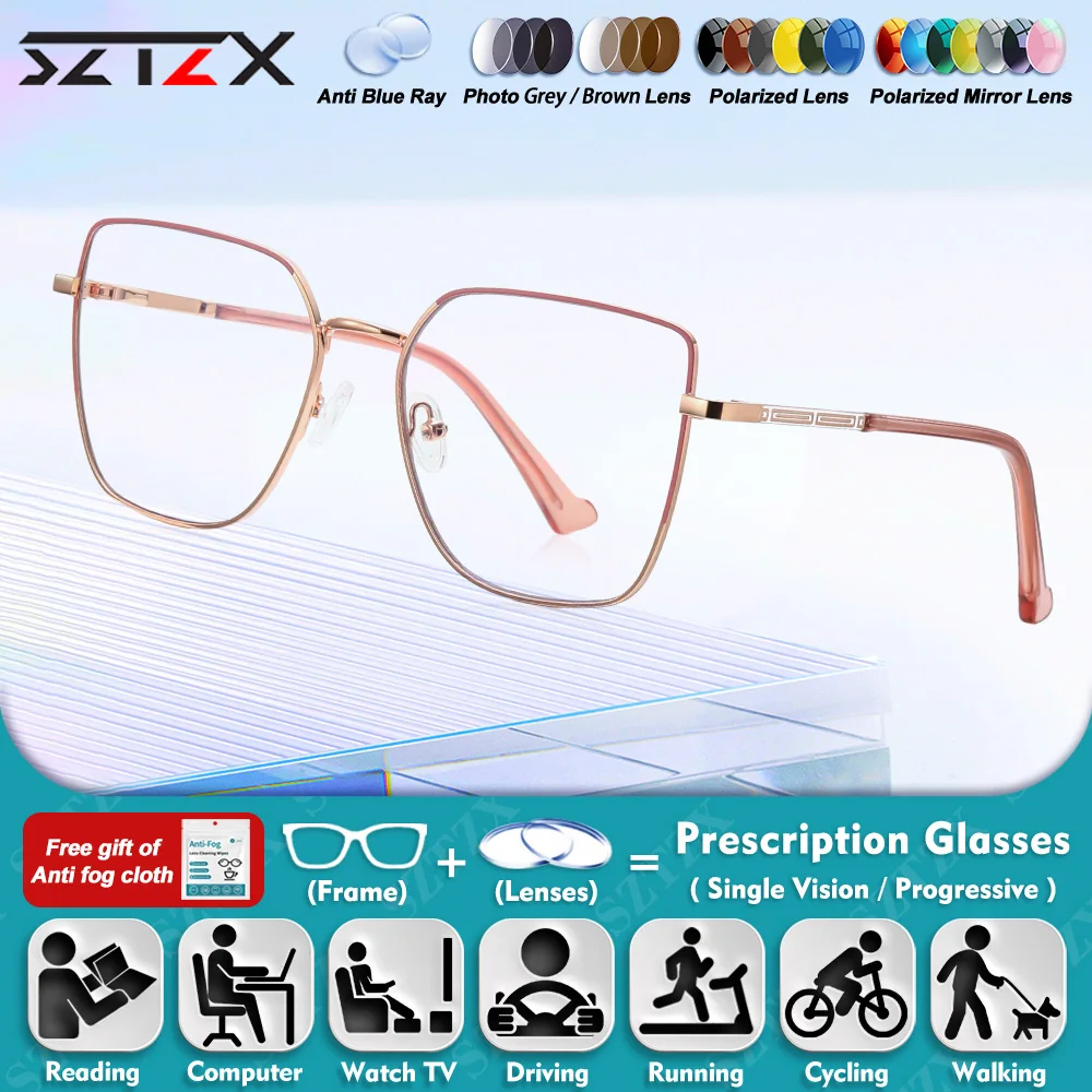 

SZTZX Высокое качество женские новые модные очки для близорукости и дальнозоркости с рисунком зеркальные ножки анти-синий луч мультифокальные очки по рецепту