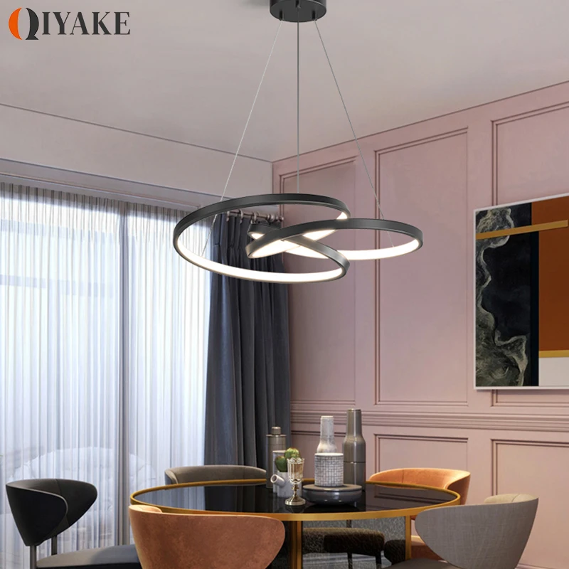 Modern Led Pendant Lamp Chandelier for Living Room Dining Room Black/White 90-260V Hanging Light Home Decor Lighting Fixture