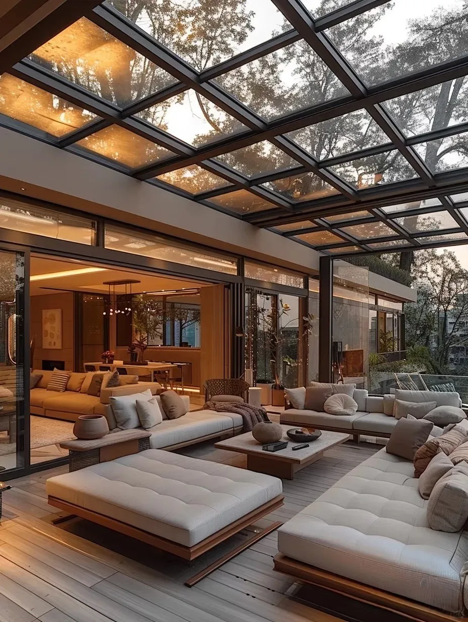 Modern Waterproof Outdoor Aluminum Sunroom Double Layer Tempered Glass Sloped Roof Suitable For Hotel Villa Garden Patio