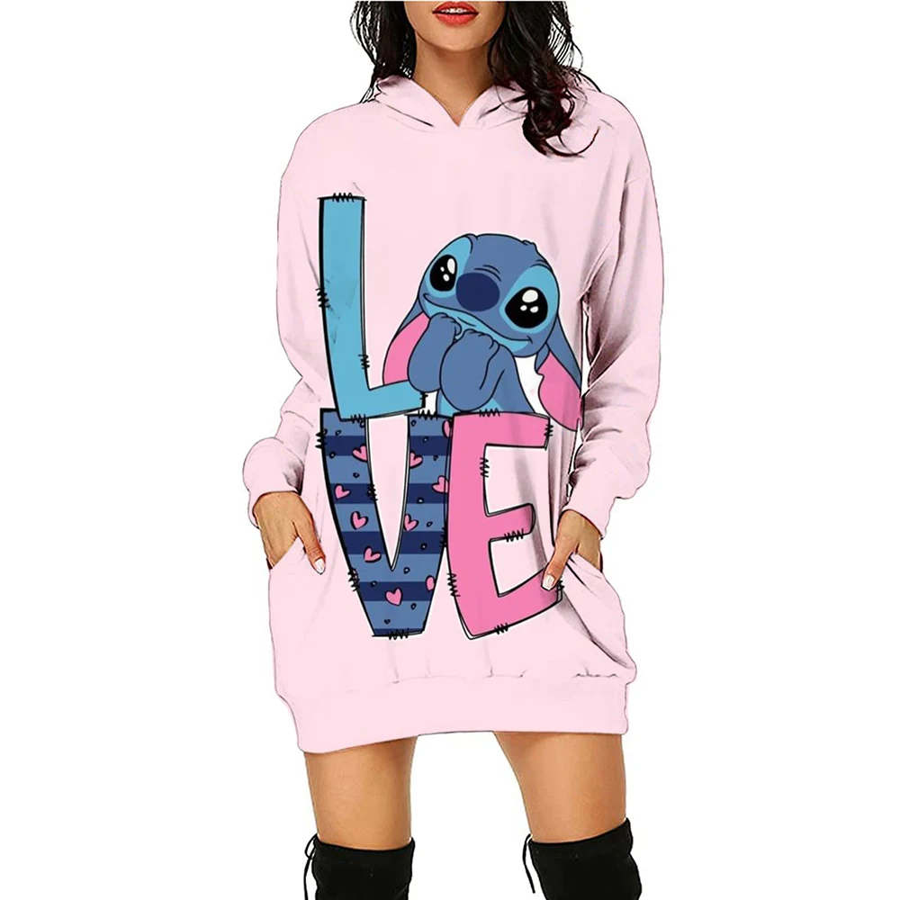 Mini Dress Kawaii Hoodie Dresses for Women 2025 Disney Long Sleeves Sexy Sweater Dress Woman Clothes Prom Stitch Elegant Y2k 3XL