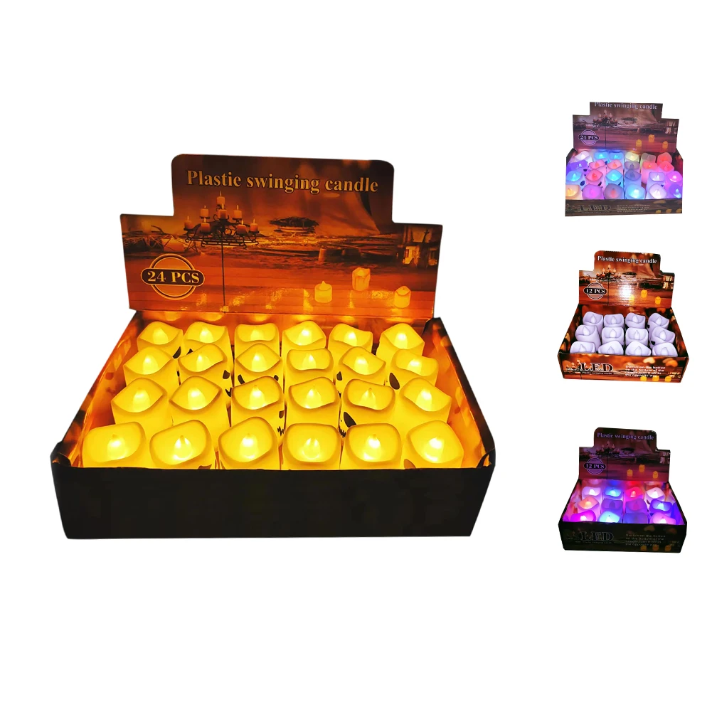 Flameless velas votivas para a decoração do Dia das Bruxas, bateria alimentado vela lâmpada, 6 Padrão Faces criativo, 12 unid, 24 unid