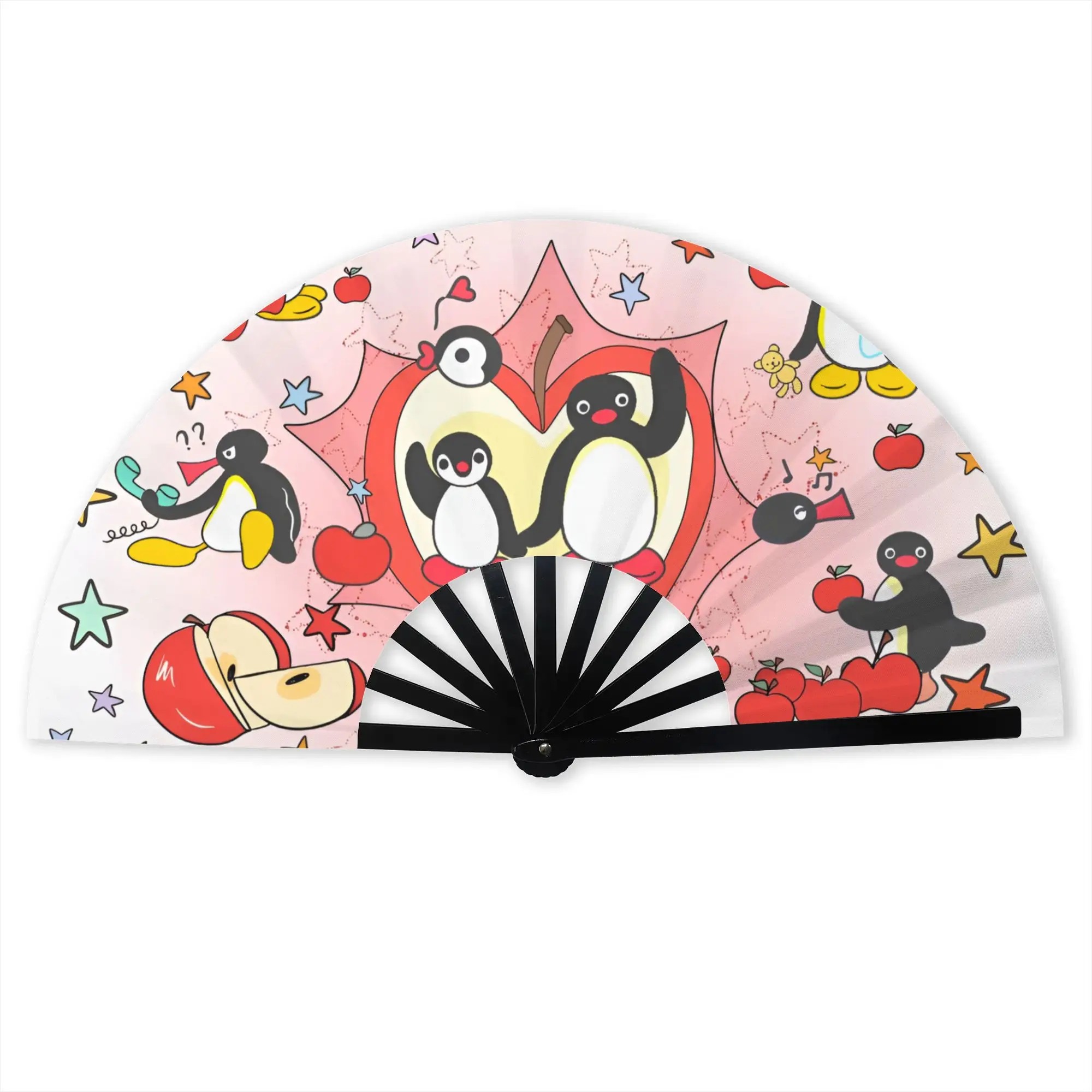 Customized Penguin Cartoon Manga Portable Pocket Fan Travel Classic Polyester Folding Fan Chinese Dance Handheld Cooling Fans