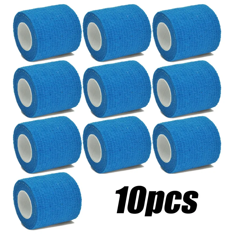 

1/10 шт., 4,6 м, светло-голубой спортивный самоклеящийся эластичный бинт, обернутый эластичными наколенниками, наколенниками на щиколотке и ладони
