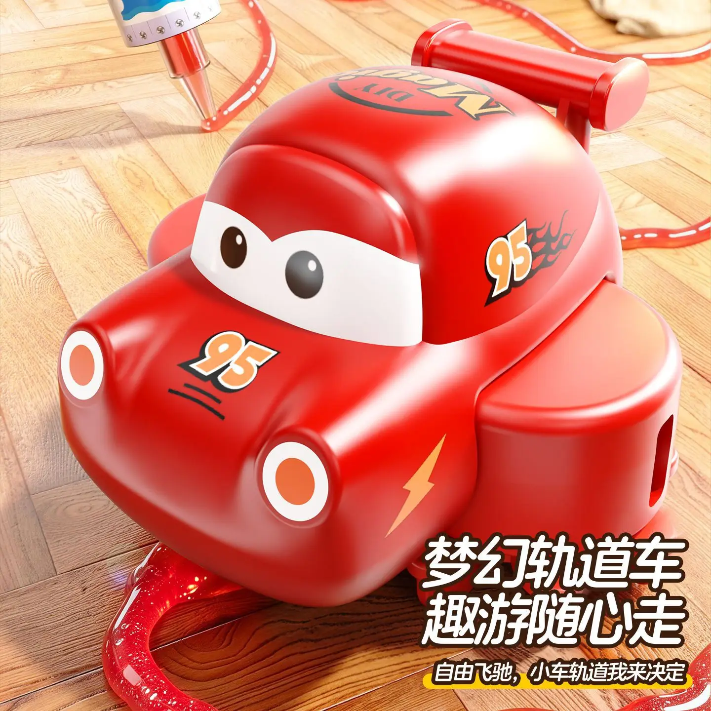 Slime DIY Rail Car Changeable Track Layout Cartoon Vehicle Crystal Slime Handmade Creative Assembly Toy Gift