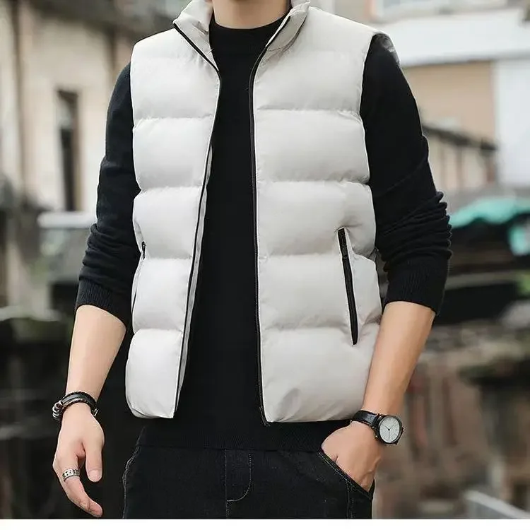 Vest Jacket Winter Fashion Men's Sleeveless Stand-up Collar Thickened Cotton Jacket Down Vest