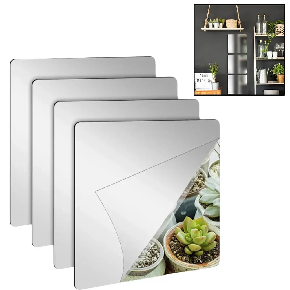 

4PCS 15/20/30cm Wall Decorative Mirrors Acrylic Mirror Plate Self Adhesive Mirror Sheets Wall Mirror Tile Home Decoration