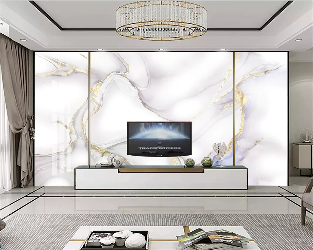 

beibehang papel de parede Custom Modern Simple Golden Line Jazz White Marble Jade Background Wallpaper papier peint