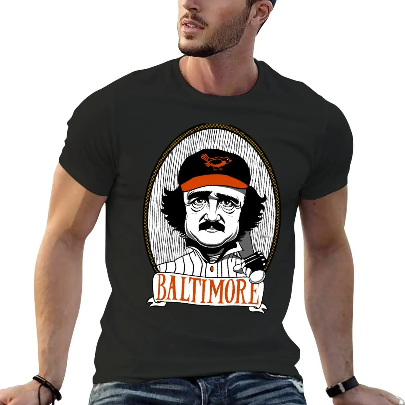 Baltimore POES - Edgar Allan Poe Orioles Baseball T-Shirt anime stuff Blouse korean fashion Men's t shirts