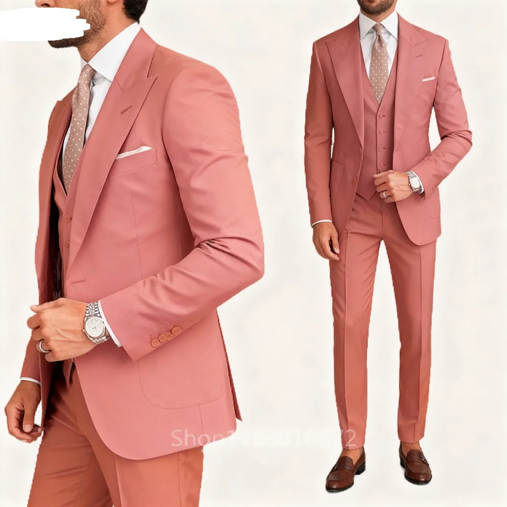 

Men's Three-Piece Tuxedo Peak Lapel Formal Suit Solid Jacket Vest Pants - Party Prom Daily Casual Business Grooming