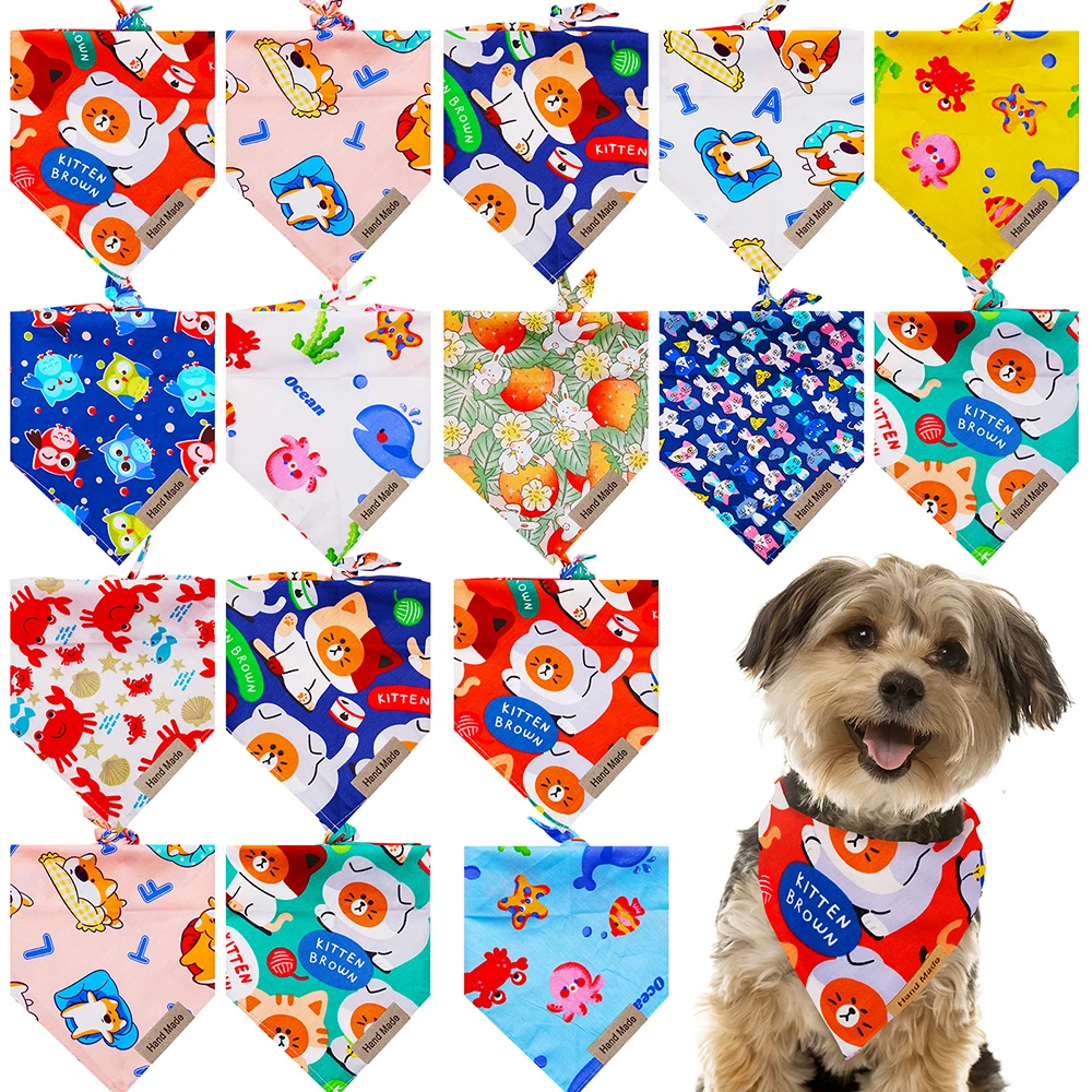 

20/50PCS Pet Dog Bandana Small Dog Cat Puppy Bandanas Scarf Summer Dog Triangle Scarf Cartoon Dog Bandanas Bibs For Dog Supplier