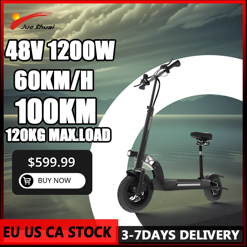 100KM Long Range Electric Scooter 48V 1200W Rear Motor 60KM/H Top Speed Scooter Electric 120KG Maximum Load Folding with Seat