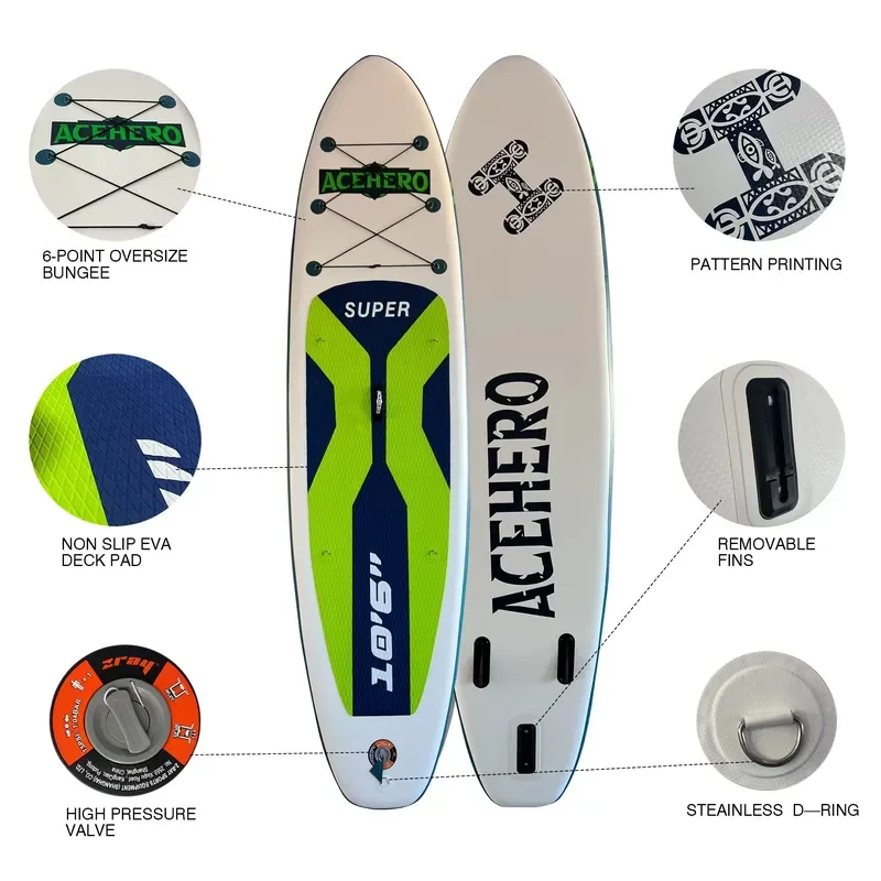 Drop Stitch PVC Inflatable SUP Board for Lakes Thick Two Layers CE Certified 3 Fin System Lightweight 12kg Full Set