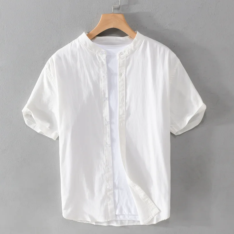 BOWEYLUN Men's Casual Cotton Short-Sleeve Shirt Comfortable and Breathable Youth Cotton Shirt Blouse Top for Men