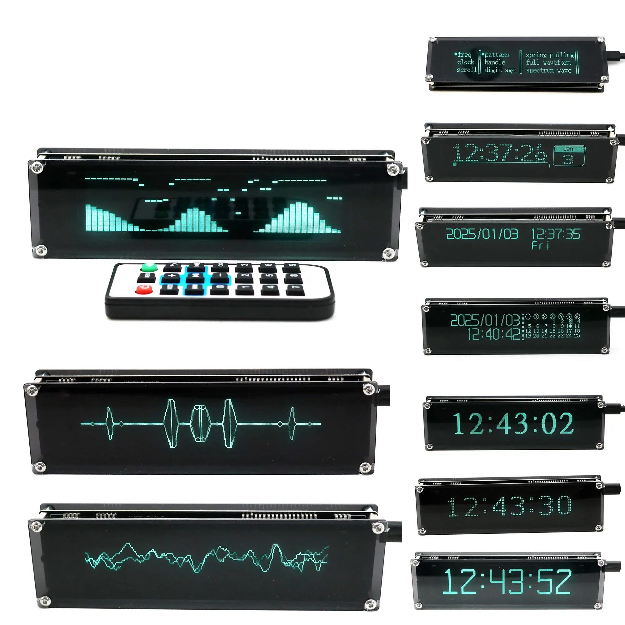 3in1 VFD Music Spectrum Display+Digital Clock Audio Level Light VU Meter MIC Pickup Rhythm Analyzer Dc5-12v Car Atmosphere Lamp
