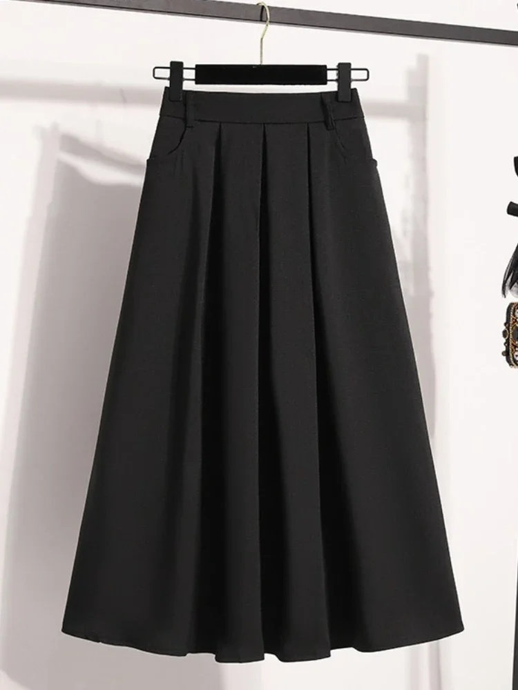 Solid Versatile Medium Length Pleated Skirt 2025 Plus Size Skirts A-Line Maxi Gown Spring Autumn New Half-length Umbrella Skirt