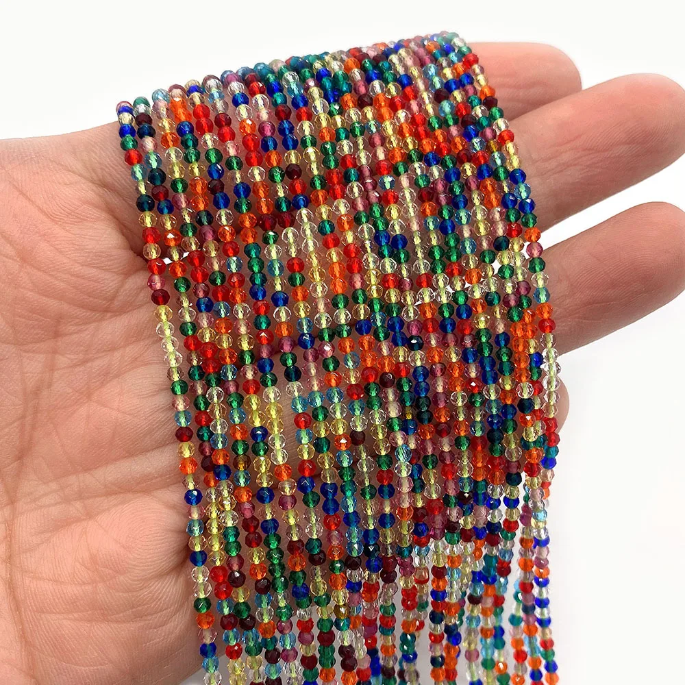 2-3mm Round Glass Spinel Beads Colorful Faceted Imitation Crystal Straight Hole Loose Bead Necklace Bracelet Accessory 1 Strand