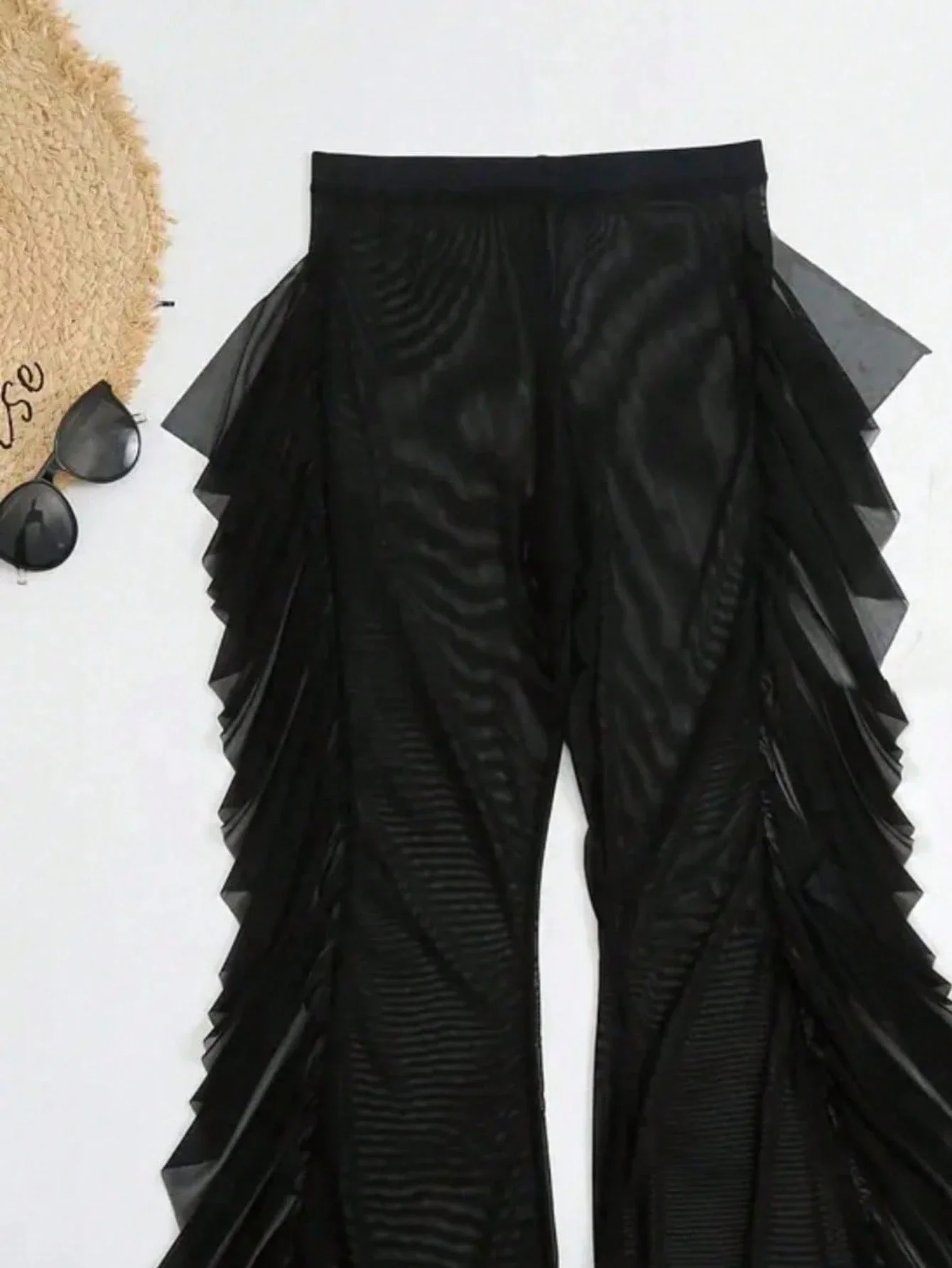 

Черные прозрачные брюки с рюшами для пляжа и плавания