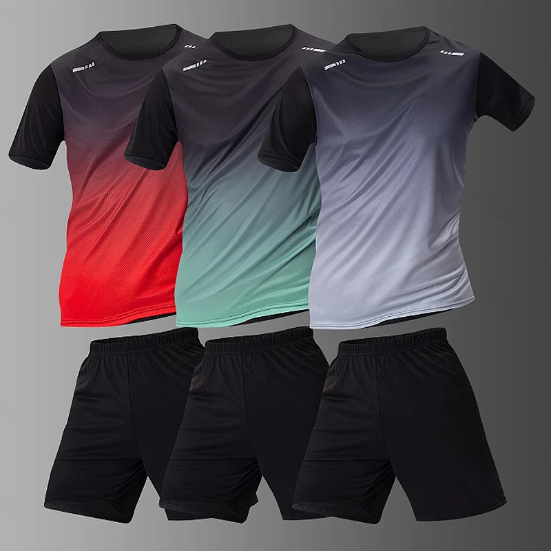 

2/6-piece Men's Seasonal Gradient Short Sleeved Set Quick Drying Sports And Fitness Comfortable Plus Size Youth Casual T-shirt