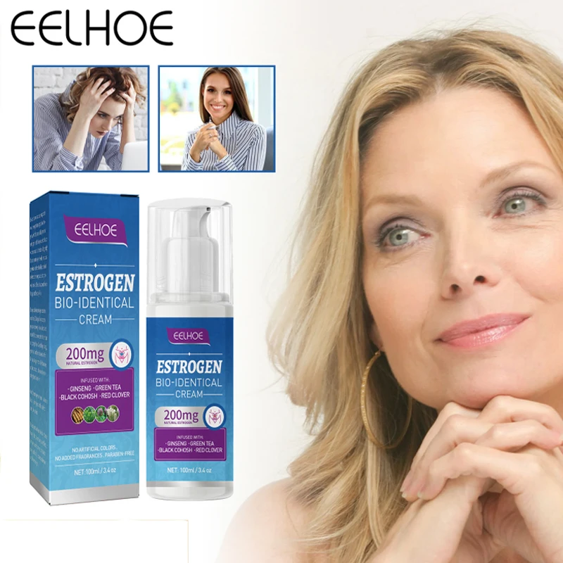 Crema de alivio de estrógeno para mujeres, menopausia, equilibrio de niveles de estimulación, reducción de fatiga, Flashes calientes, tratamiento de columpios de humor