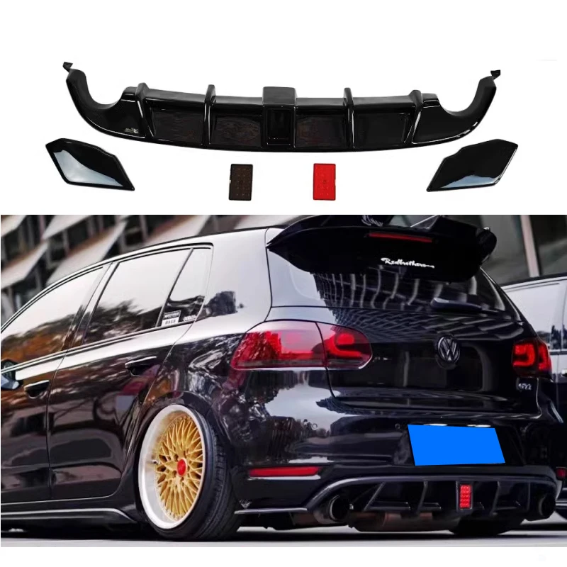 Diffusore posteriore per Volkswagen Golf MK6 GTI 2008-2013 Kit carrozzeria nero lucido Spoiler paraurti Spoiler Splitter in plastica