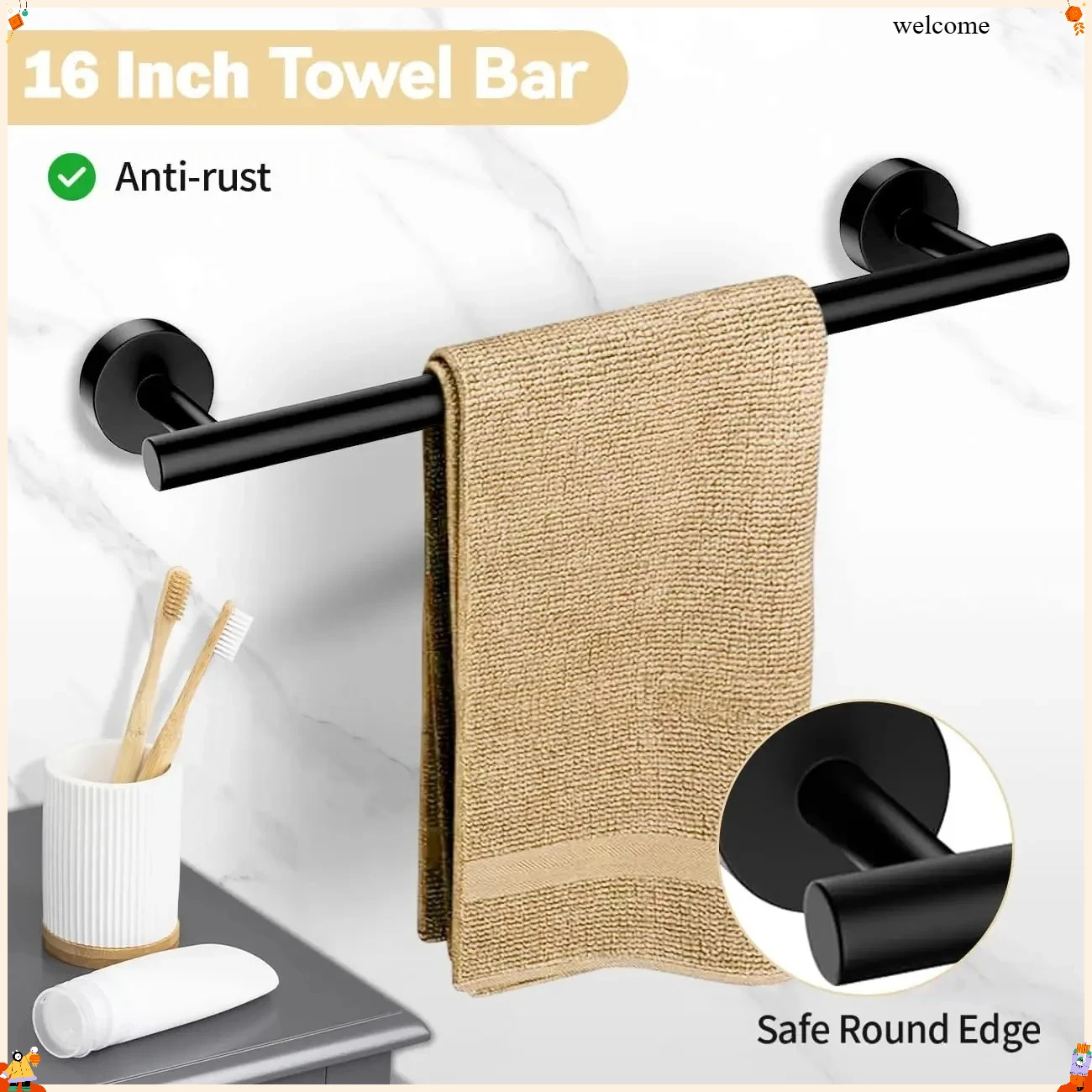 5-piece wall mounted hardware bathroom accessories, stainless steel towel bar, towel ring, toilet paper holder hook bathroom kit