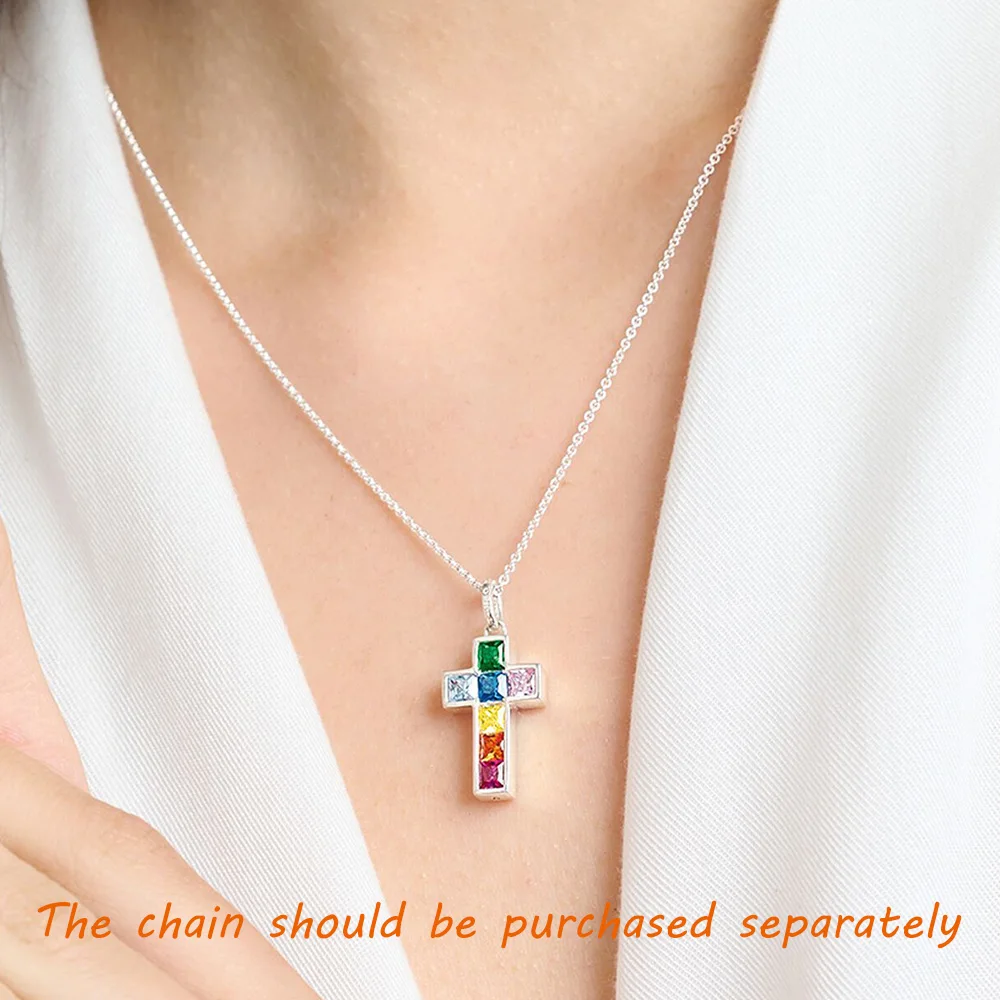 Pendant Cross with Colourful Stones Brand Fine 925 Sterling Silver Jewelry Europe Accessories Classic Gift For Women